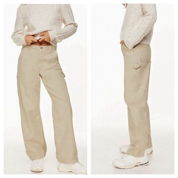 Aritzia TNA Greenwich High Waisted Carpenter Pants Twill Khaki Beige Women's 4 - Picture 1 of 9